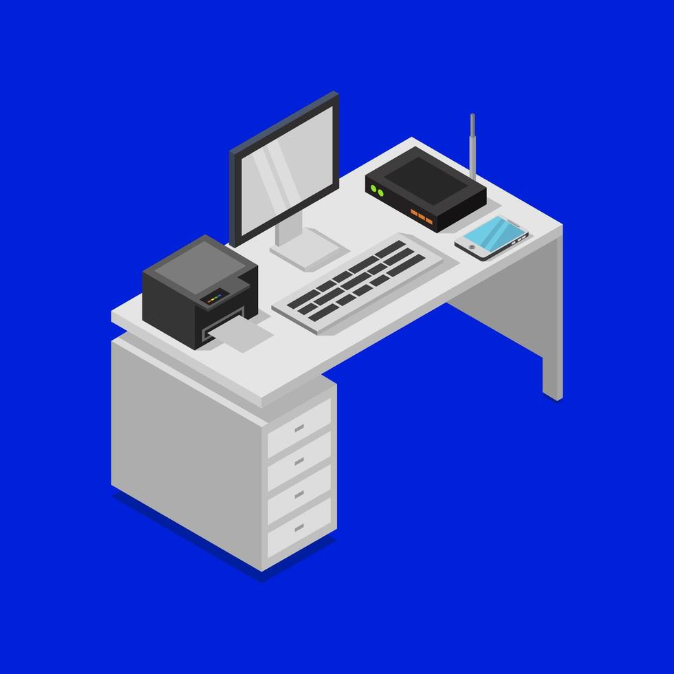 Isometric Office Desk vector