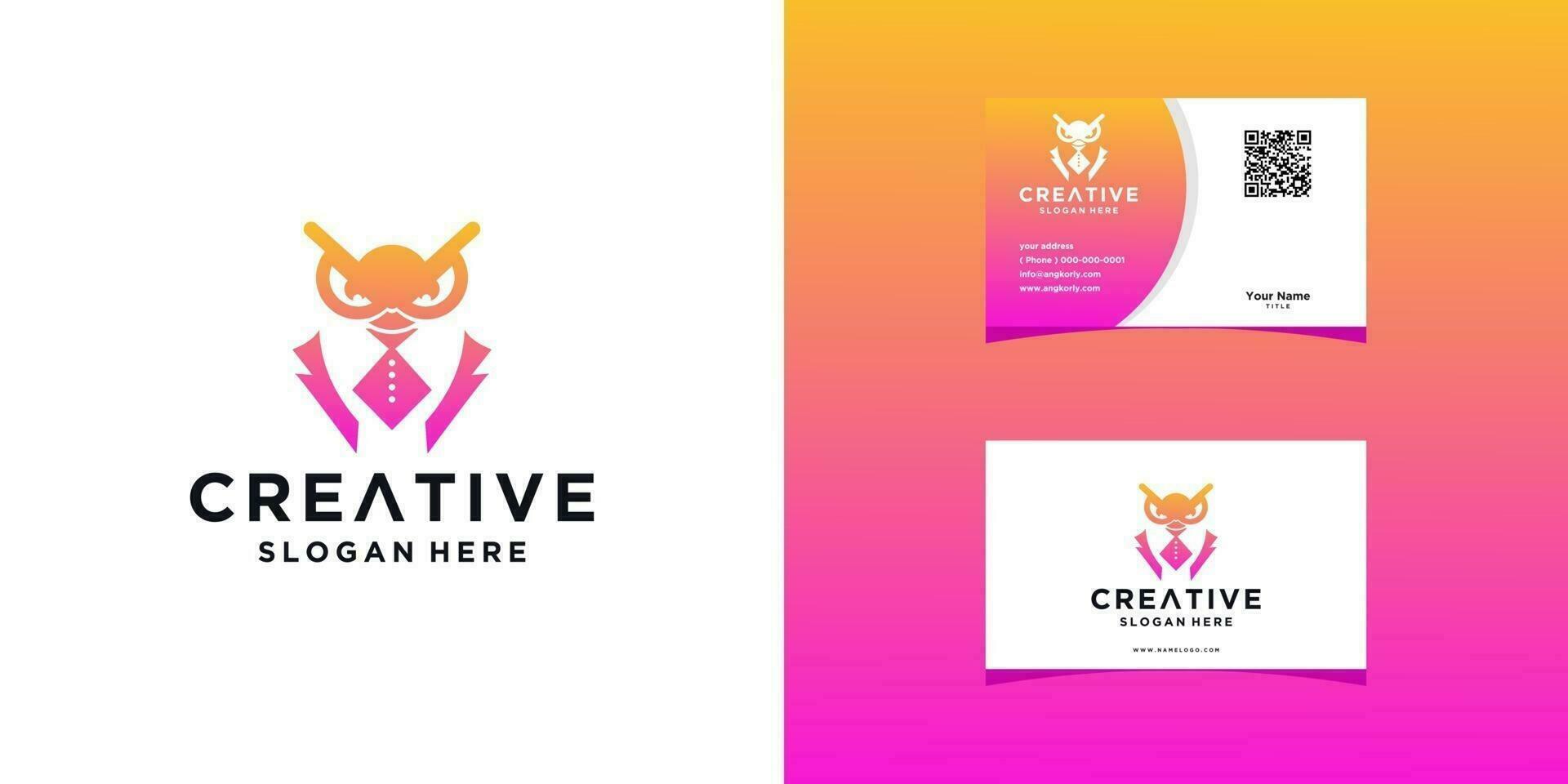 working owl logo templates and business card design vector