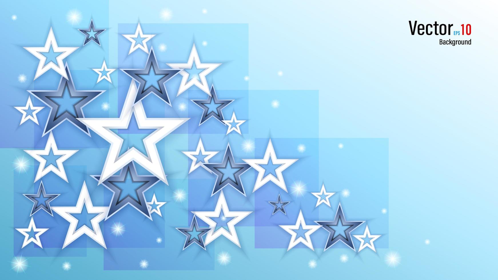 3d estrellas blancas y negras sobre fondo azul. vector