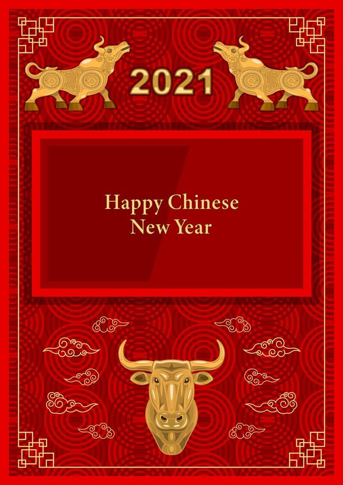 Metal Gold Bull, Ox on Red Pattern Background 2021 vector