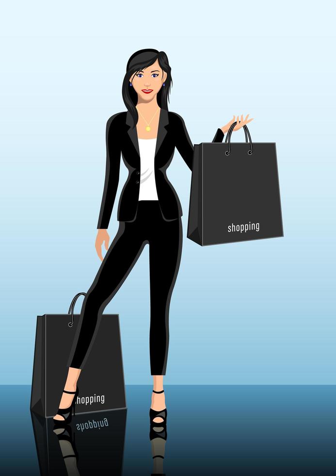 Young Woman, Brunette, Holding Shopping Bags vector