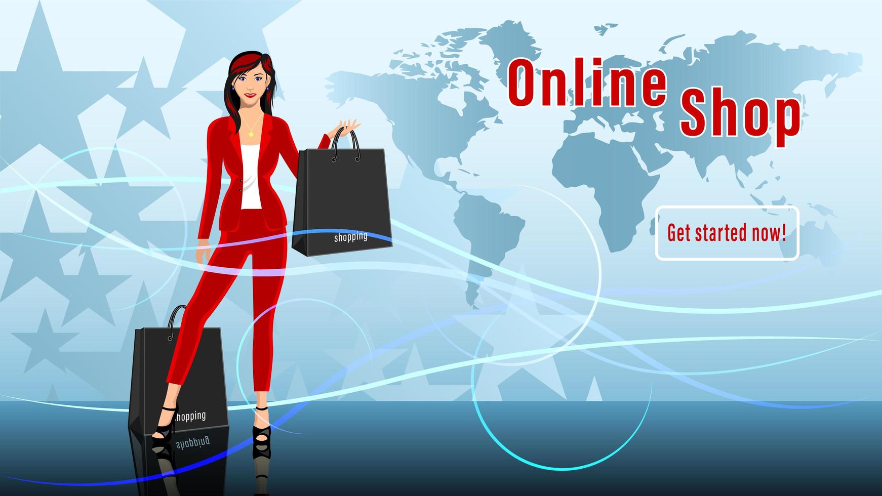 Young Woman, Brunette, Holding Shopping Bags vector