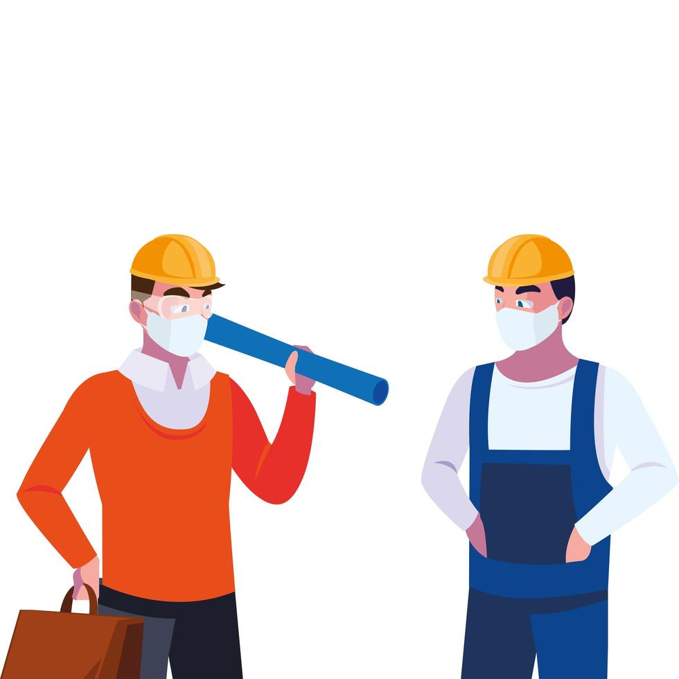 engineer and operator with mask and helmet vector