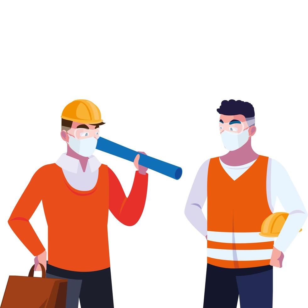 engineer and operator with mask and helmet vector