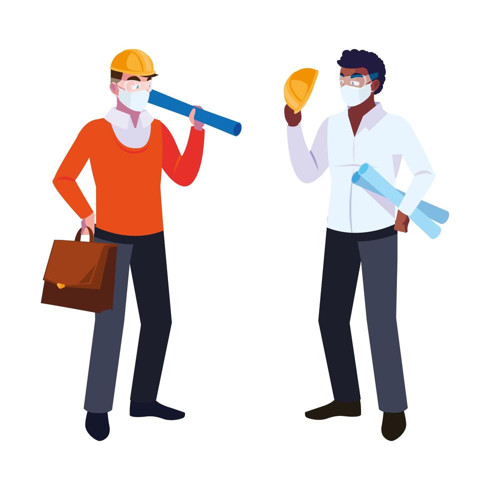 engineer and architect with mask and helmet vector