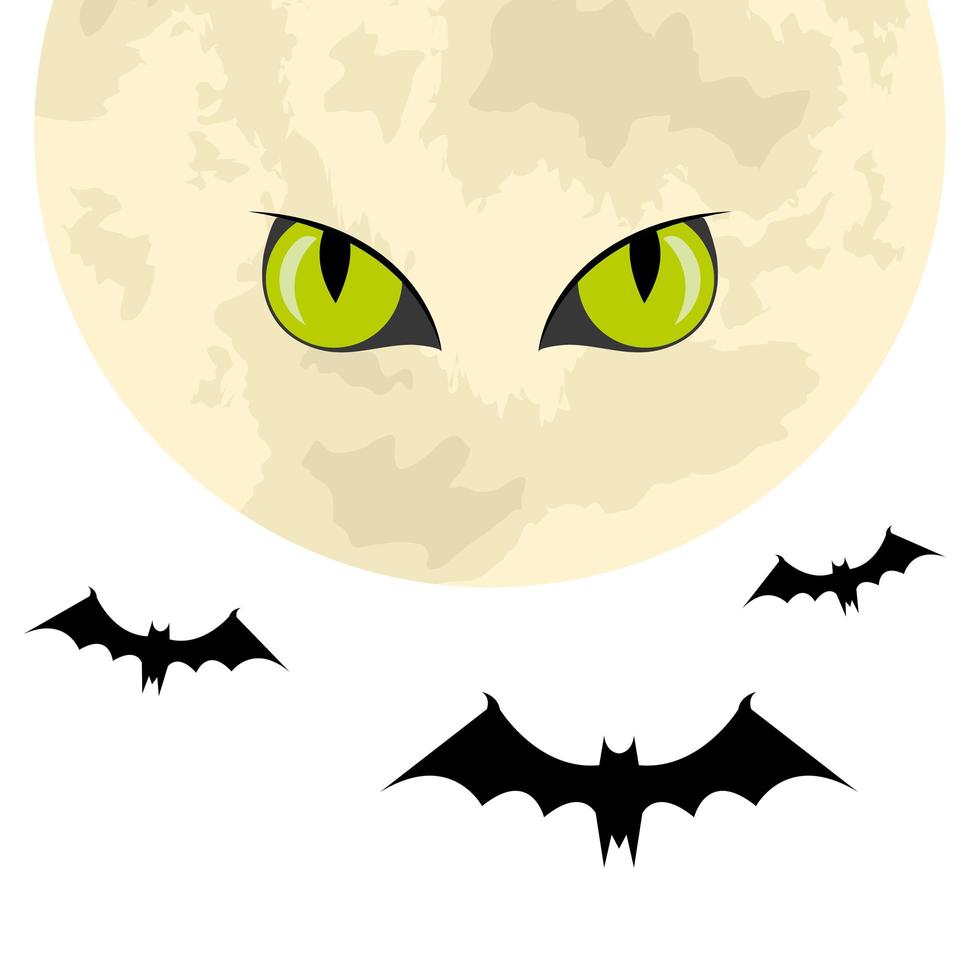 bats flying halloween with moon and scary eyes vector