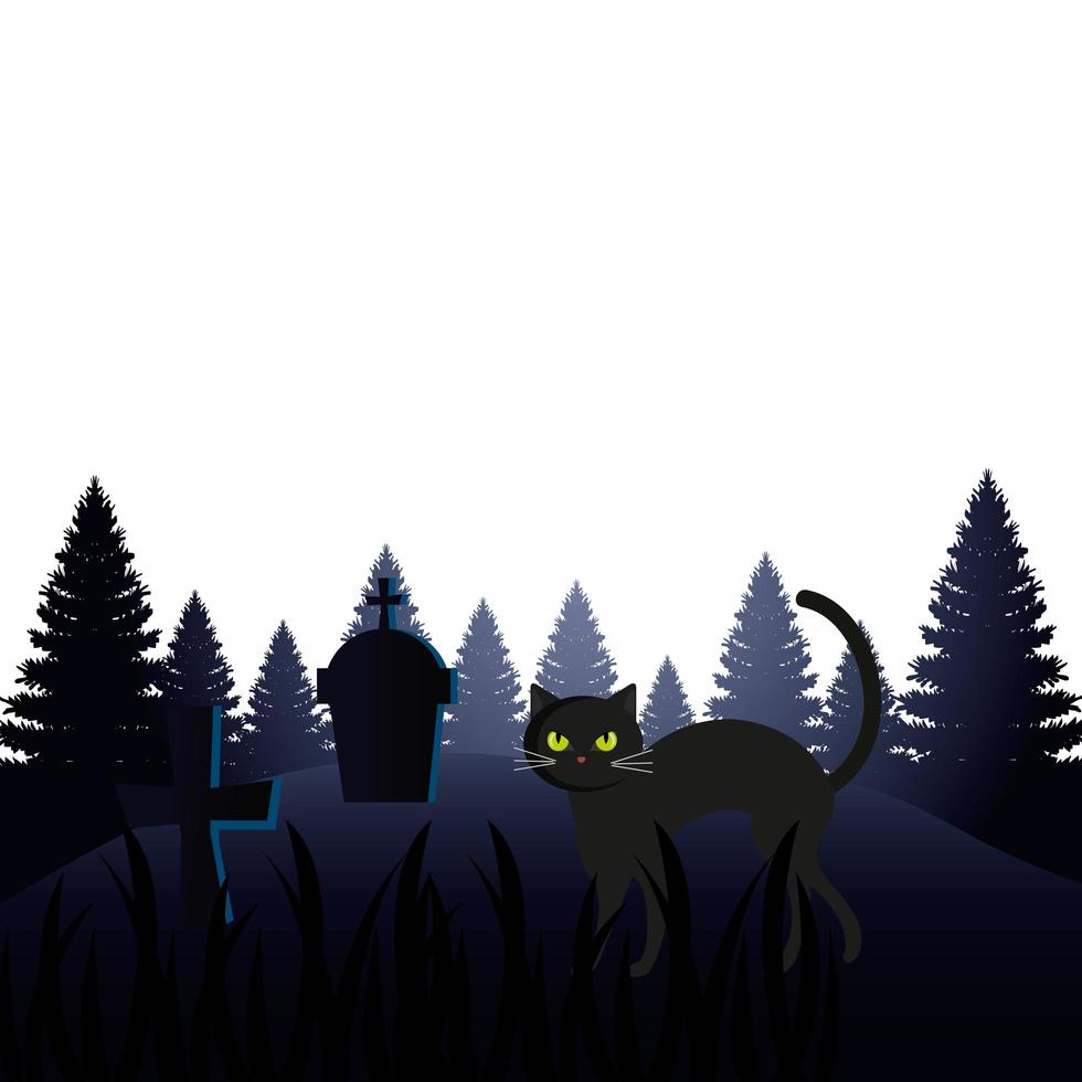 cat of halloween in cemetery vector