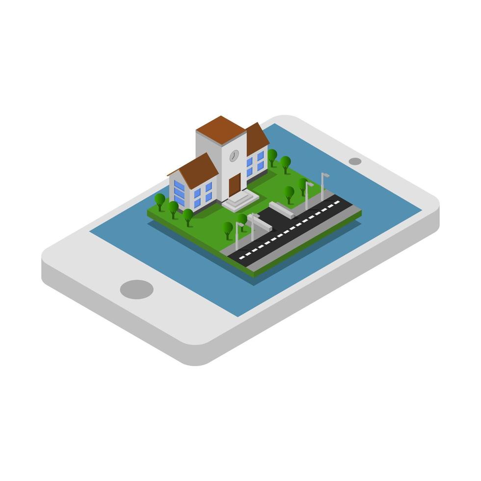 Isometric School On a Smartphone vector