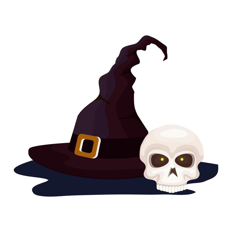 skull of halloween with witch hat vector