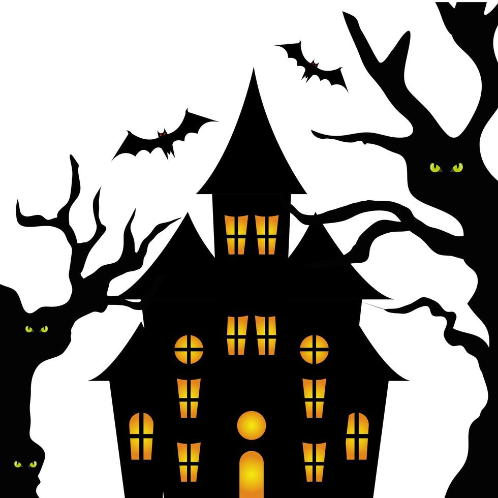 haunted castle with tree halloween vector