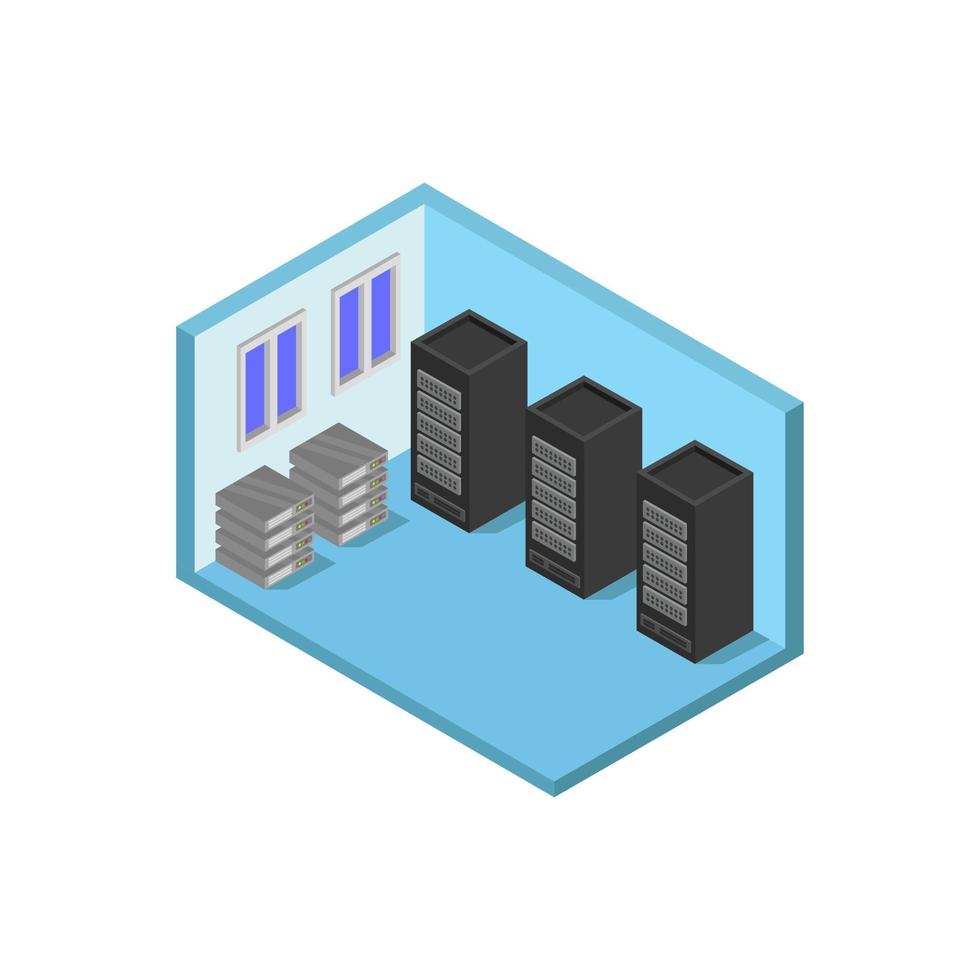 Server Room Isometric Illustrated On White Background vector
