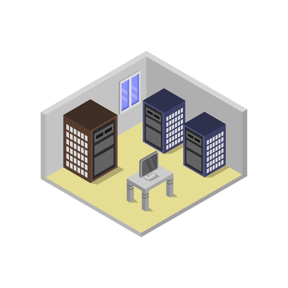 Server Room Isometric Illustrated On White Background vector