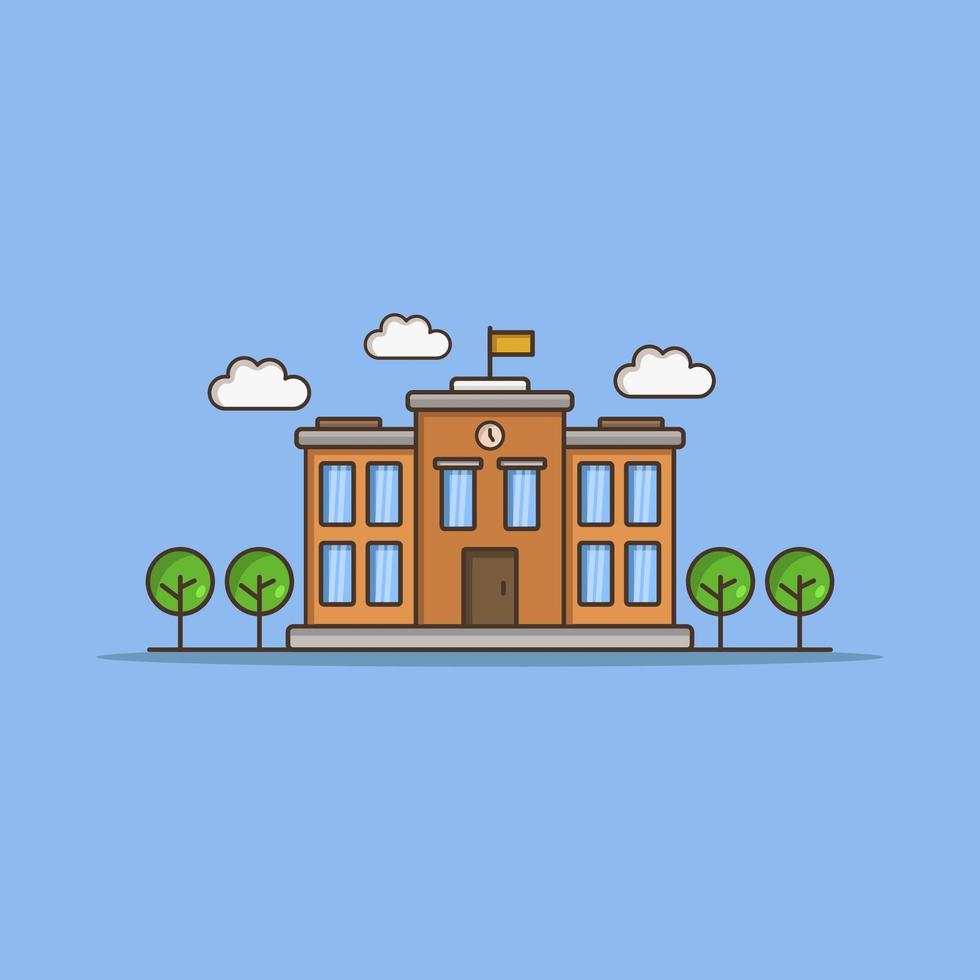School building line and fill vector