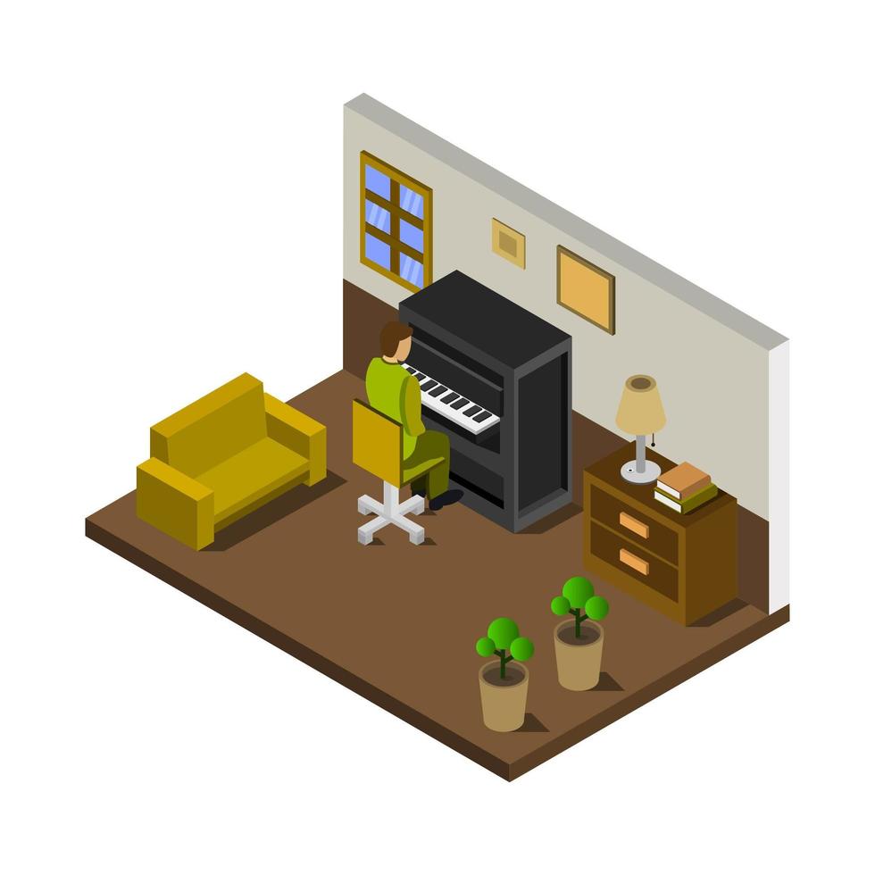 Room With Isometric Piano On White Background vector