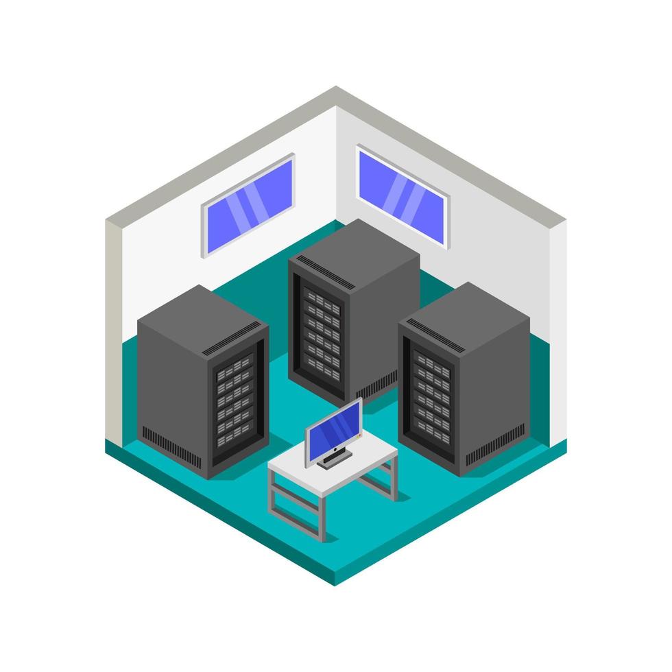 Server Room Isometric Illustrated On White Background vector