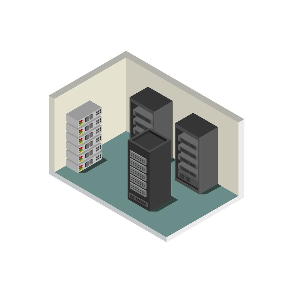 Server Room Isometric Illustrated On White Background vector