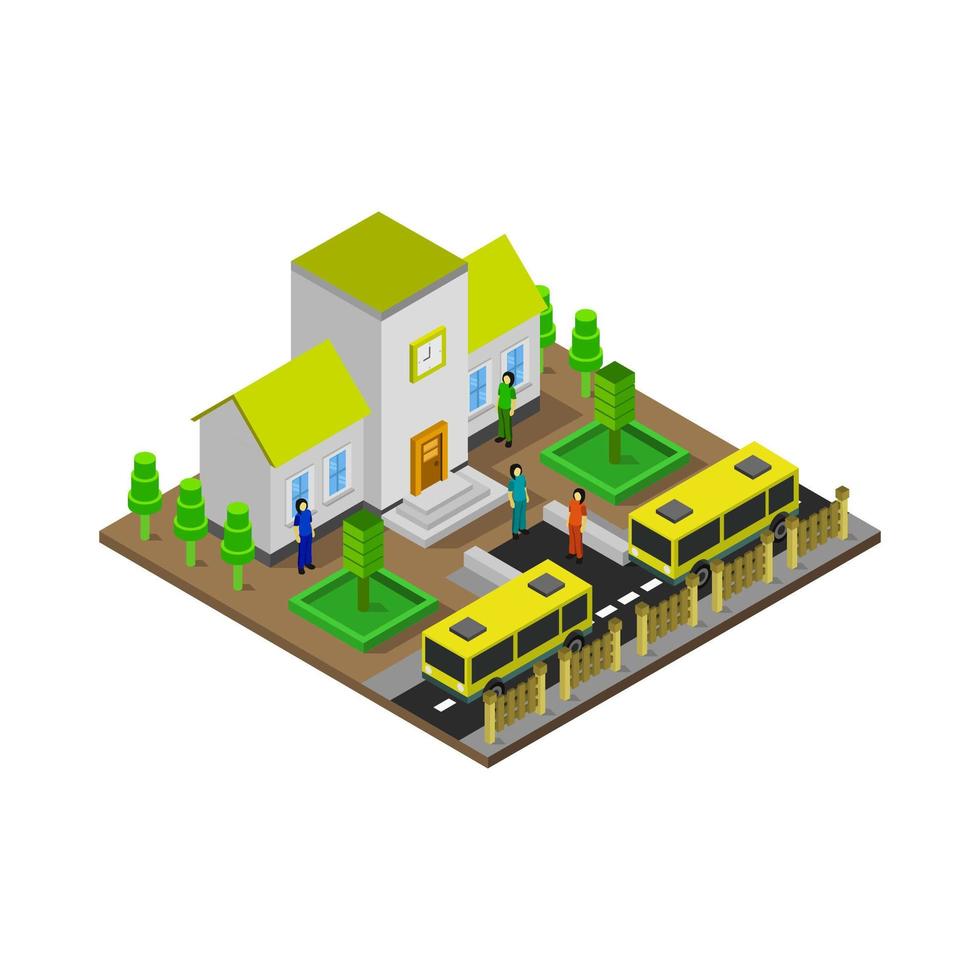 Isometric School Illustrated On White Background vector