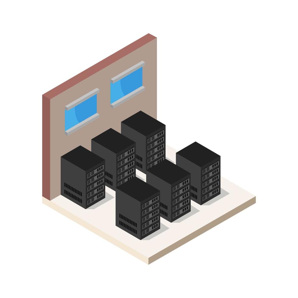 Server Room Isometric Illustrated On White Background vector