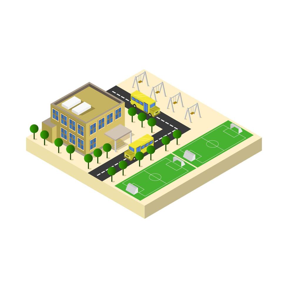 escuela isométrica ilustrada sobre fondo blanco vector
