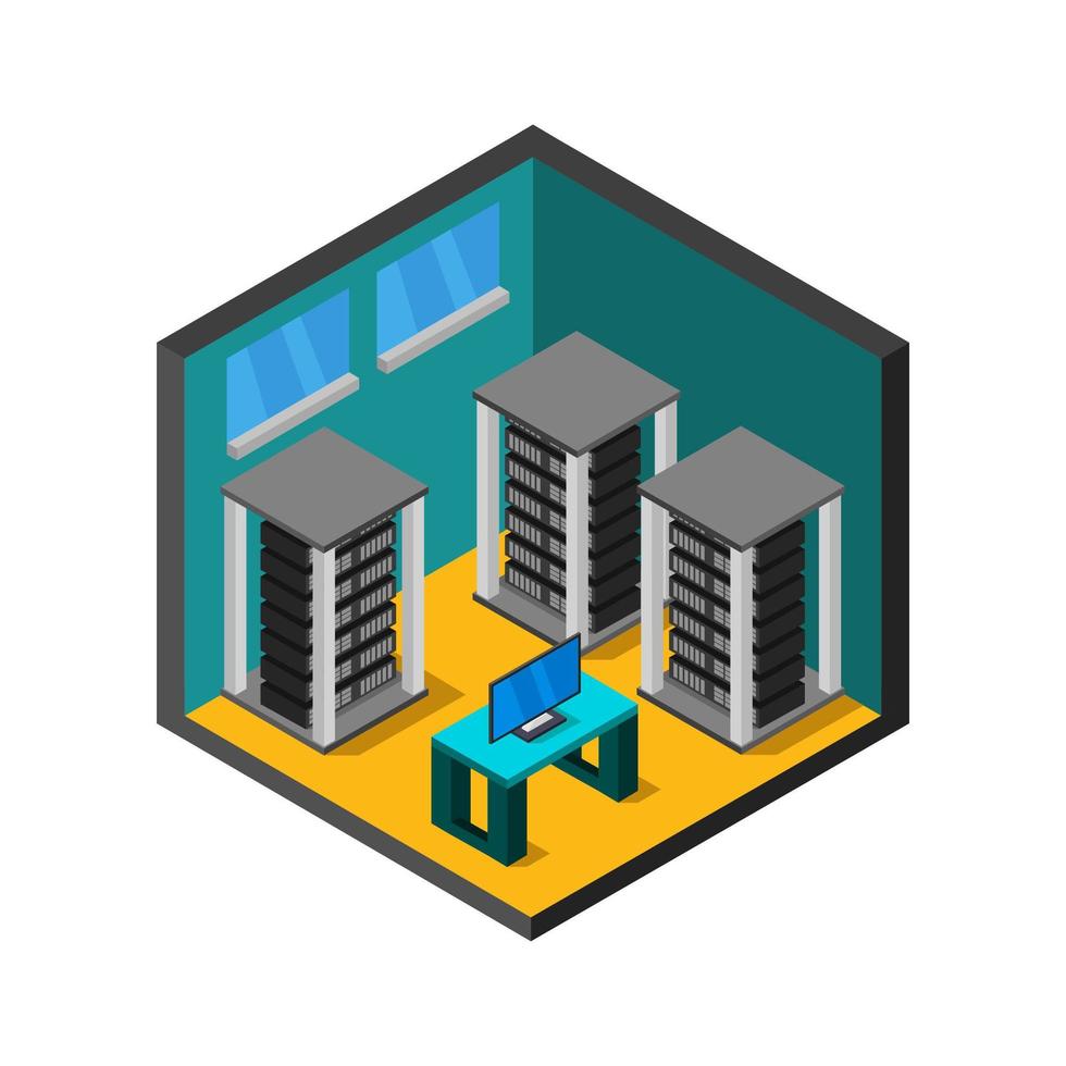 Server Room Isometric Illustrated On White Background vector