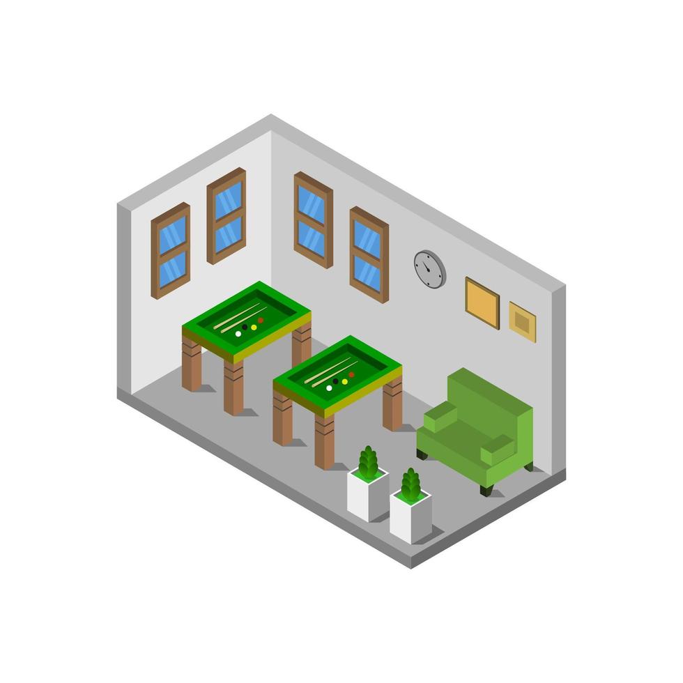 Isometric Billiard Room Illustrated On White Background vector