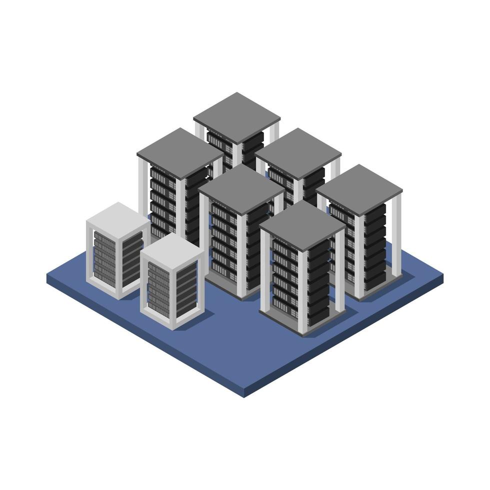 Server Room Isometric Illustrated On White Background vector