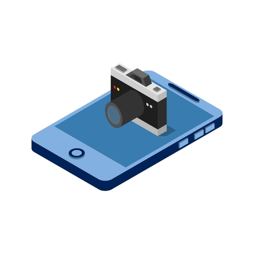 Camera On Smartphone Isometric Illustrated On White Background vector