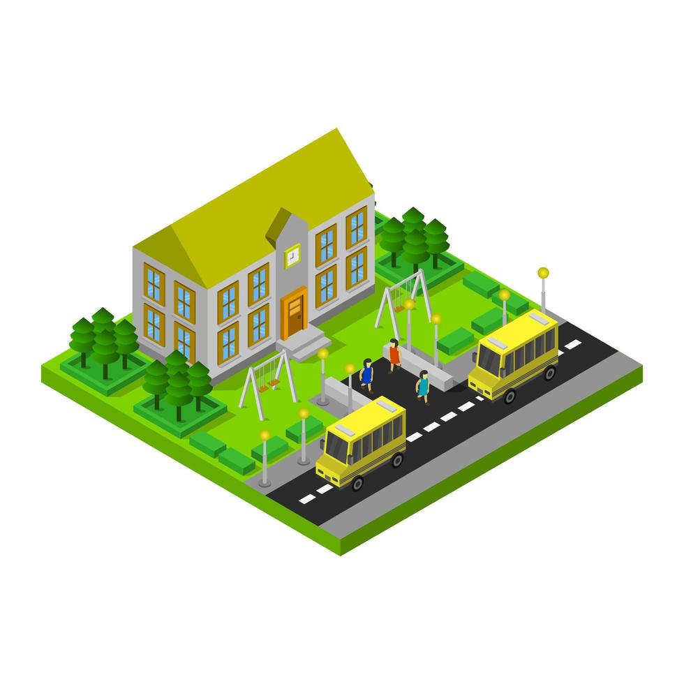 Isometric School Illustrated On White Background vector