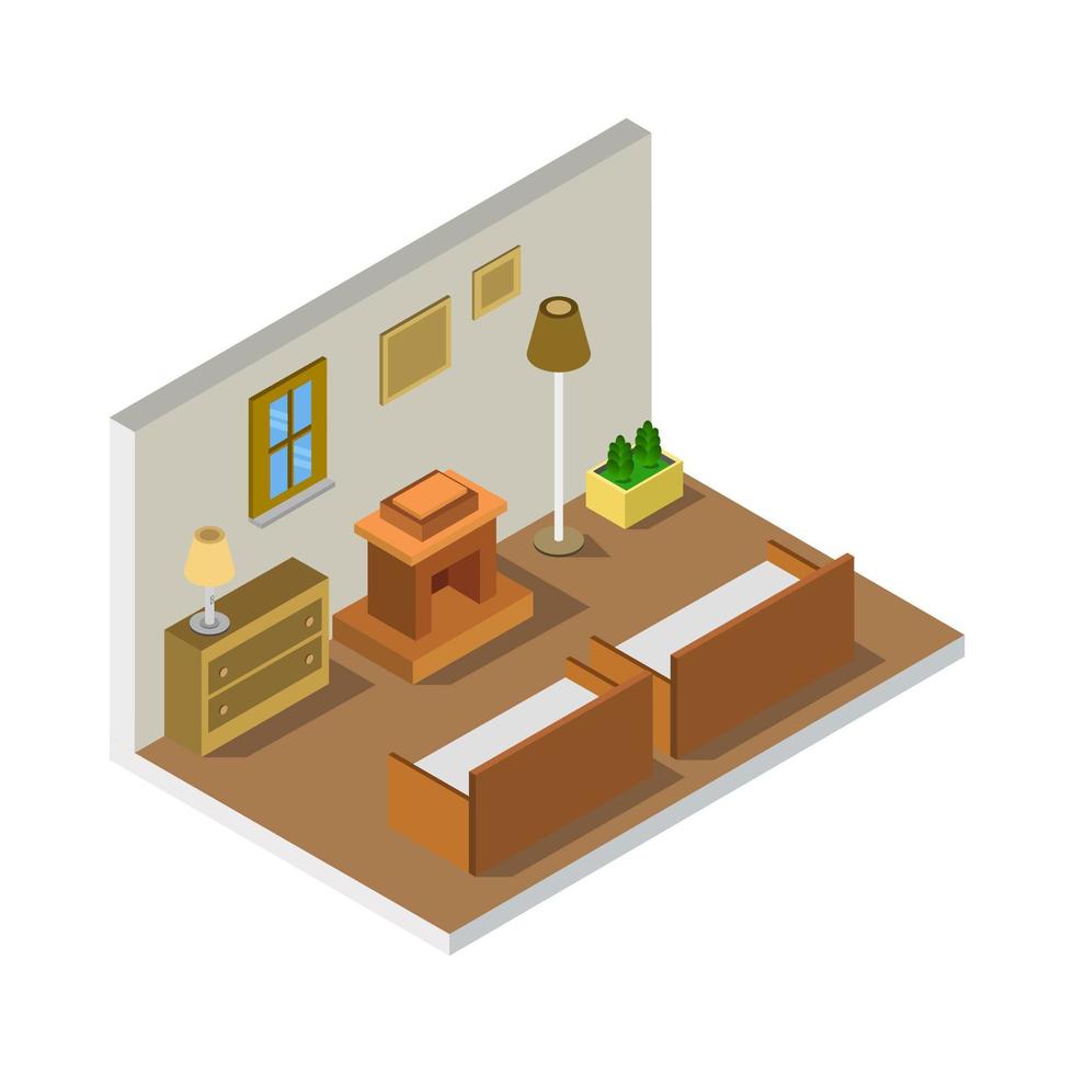 Room With Isometric Fireplace On White Background vector