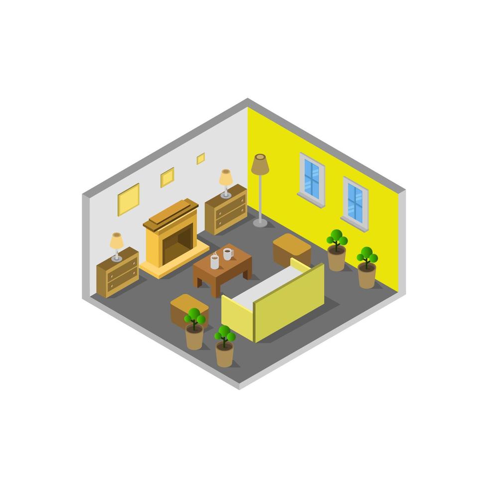 Room With Isometric Fireplace On White Background vector