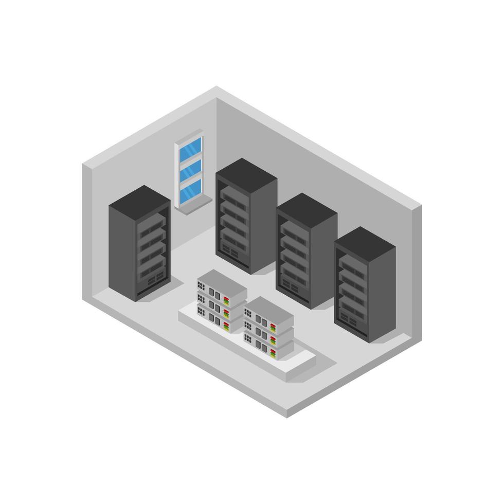 Server Room Isometric Illustrated On White Background vector