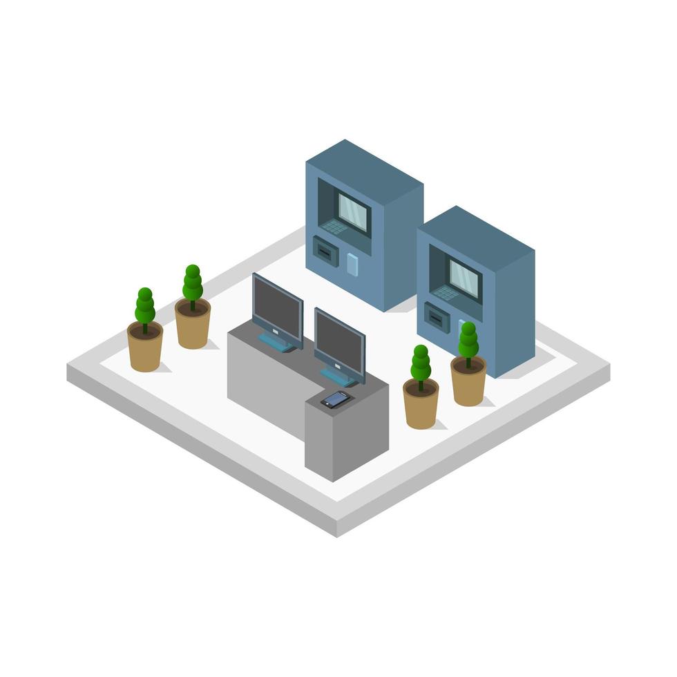 Isometric Bank Room Illustrated On White Background vector