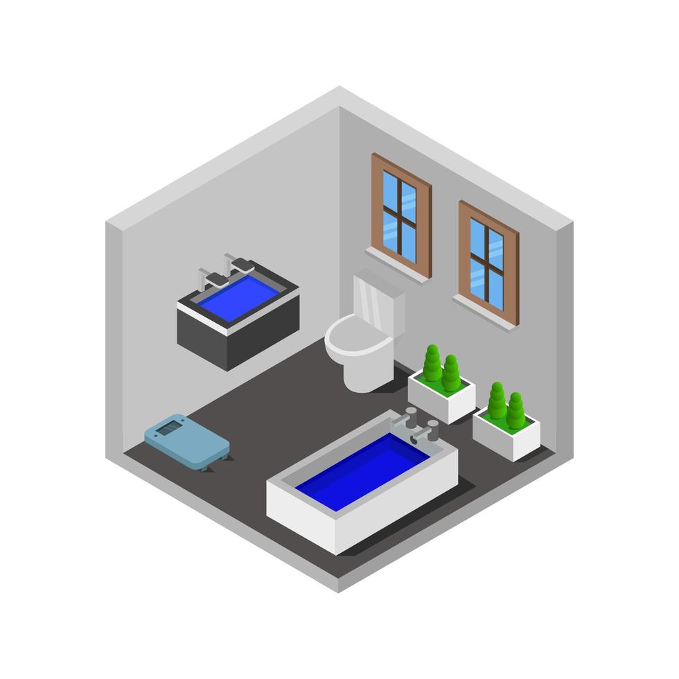 Isometric Bathroom Room Illustrated On White Background vector