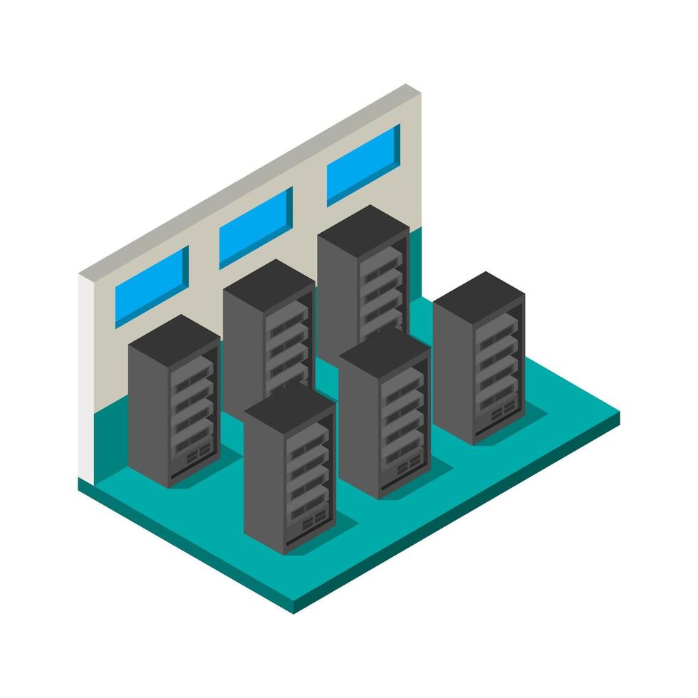 Server Room Isometric Illustrated On White Background vector