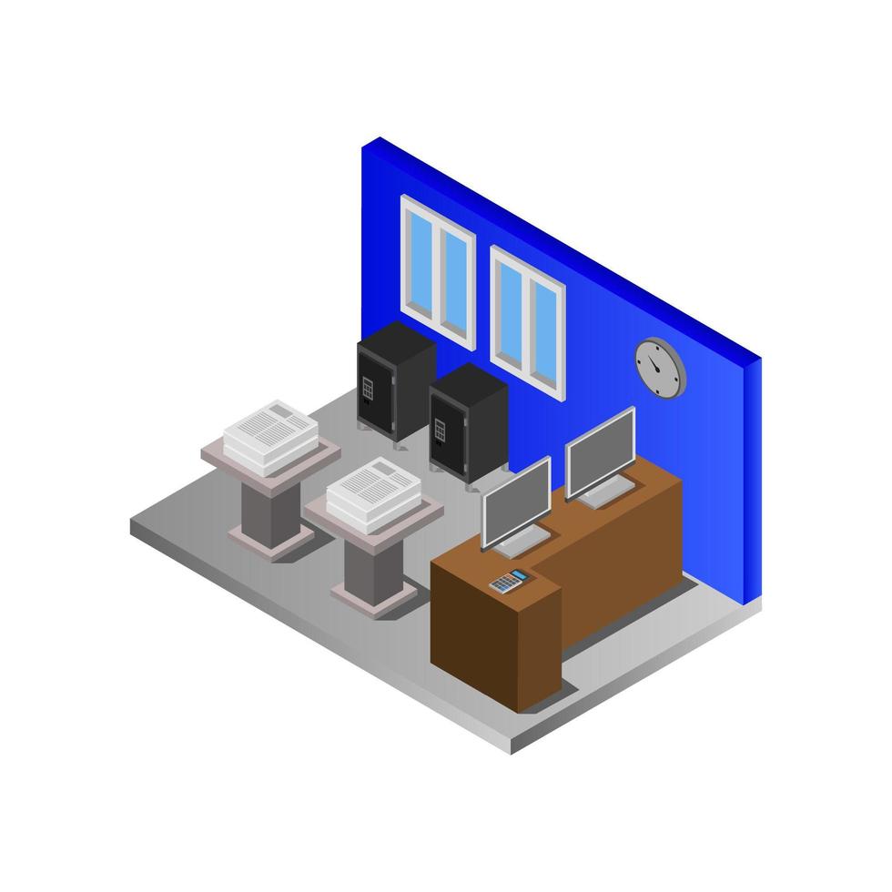 Isometric Bank Room Illustrated On White Background vector