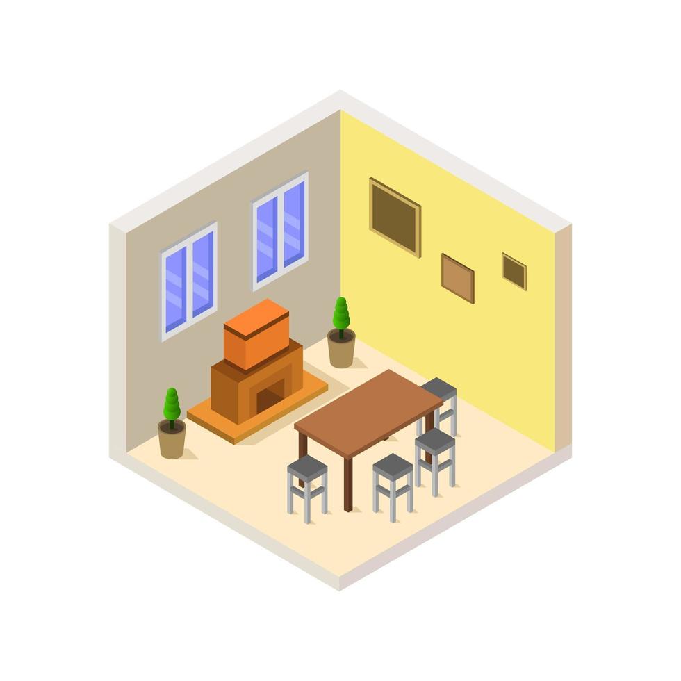 Room With Isometric Fireplace On White Background vector