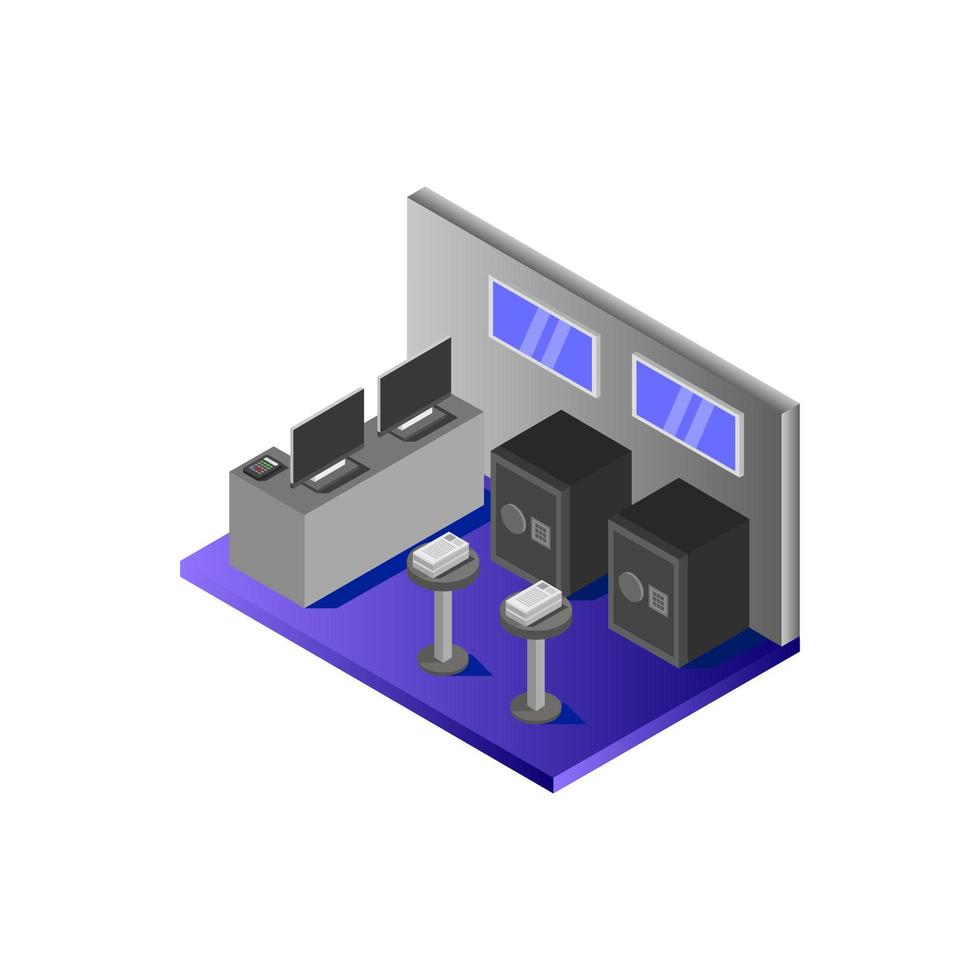 Isometric Bank Room Illustrated On White Background vector