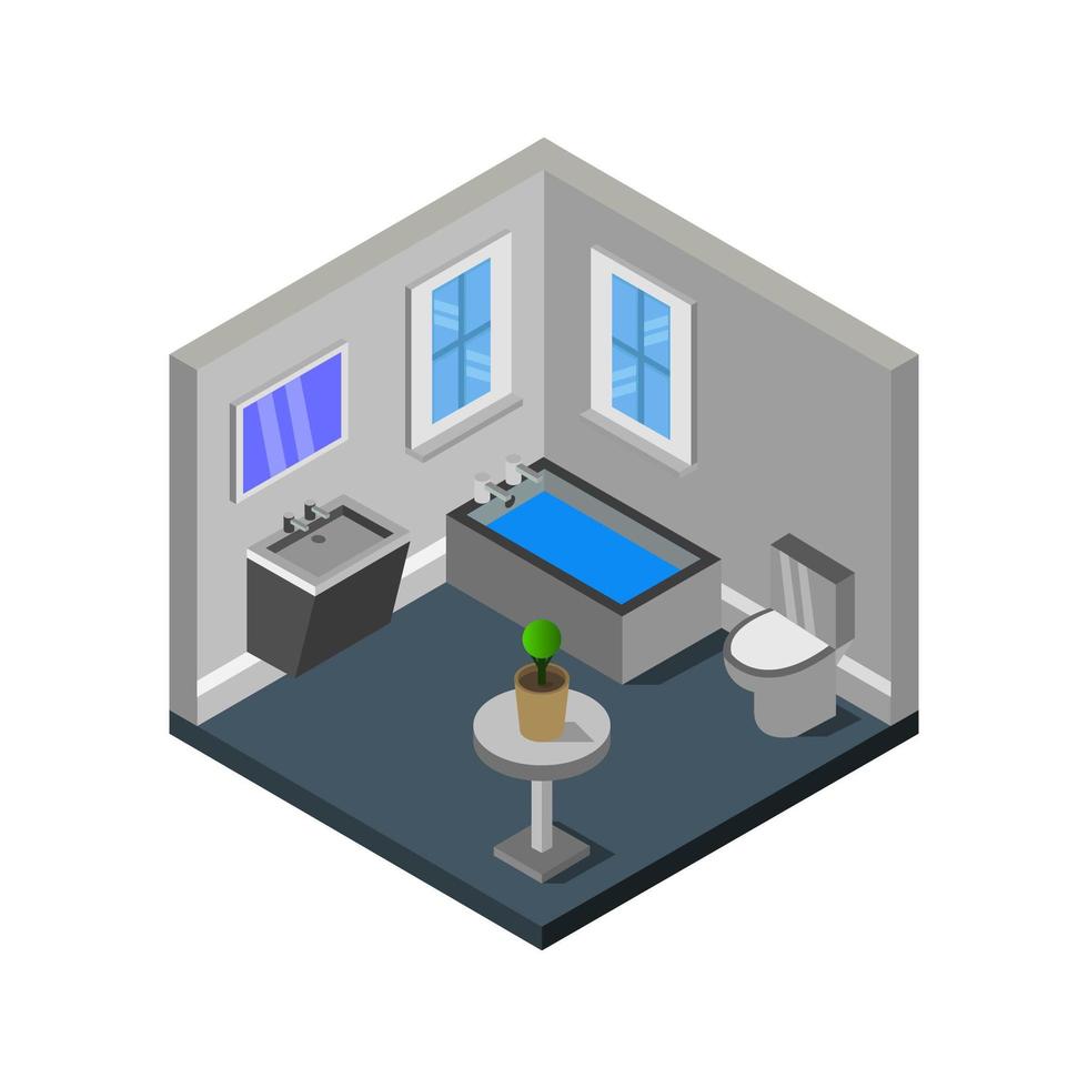 Isometric Bathroom Room Illustrated On White Background vector