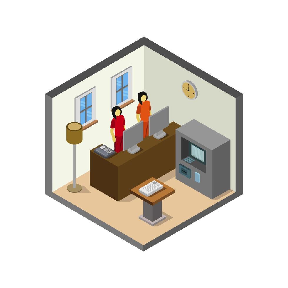 Isometric Bank Room Illustrated On White Background vector