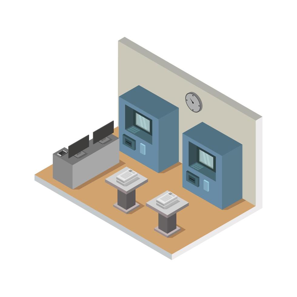 Isometric Bank Room Illustrated On White Background vector