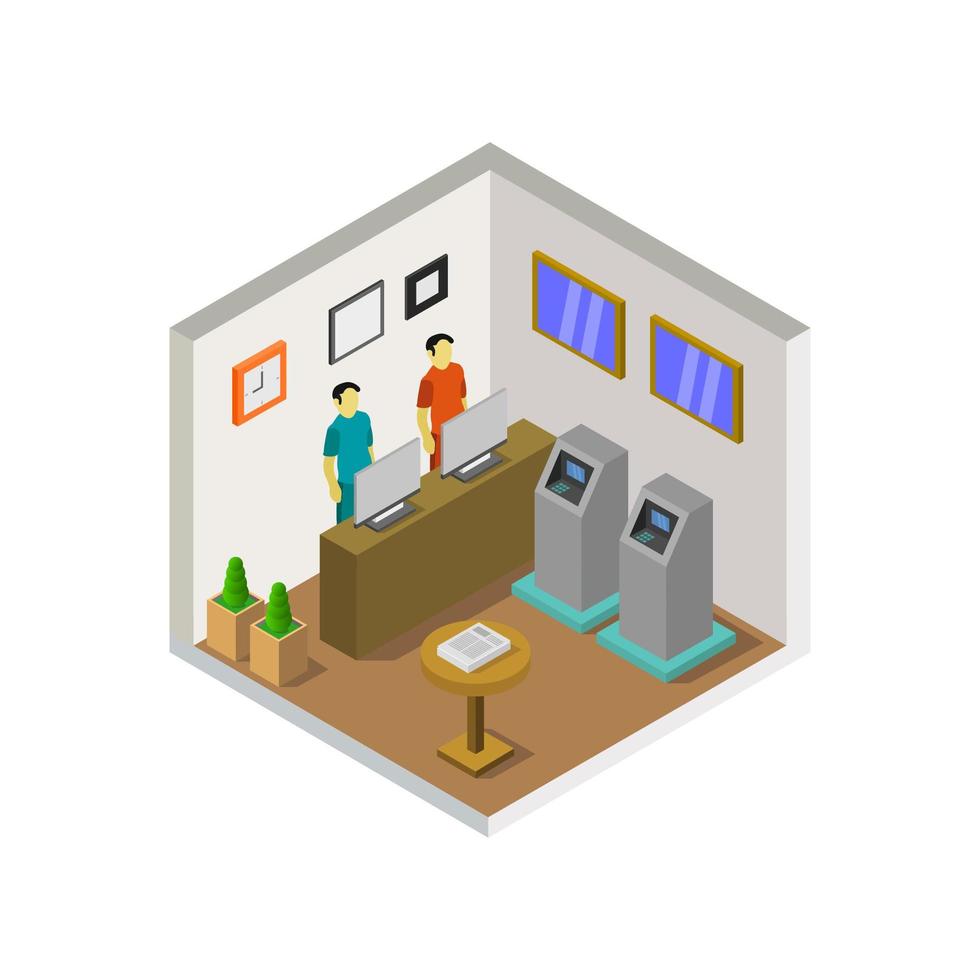 Isometric Bank Room Illustrated On White Background vector