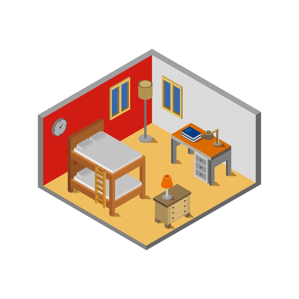 dormitorio y oficina isométrica vector