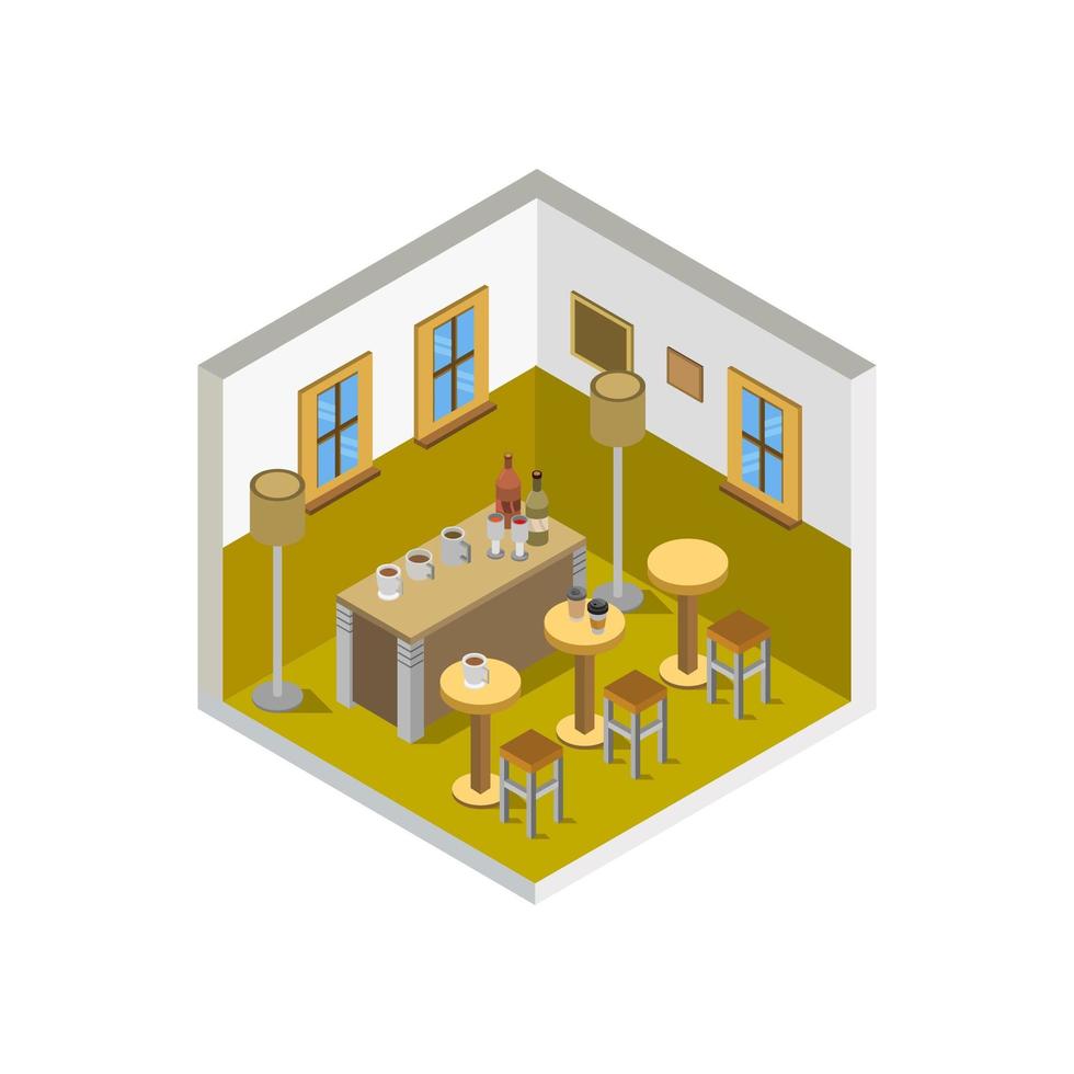 Isometric Bar Room Illustrated On White Background vector