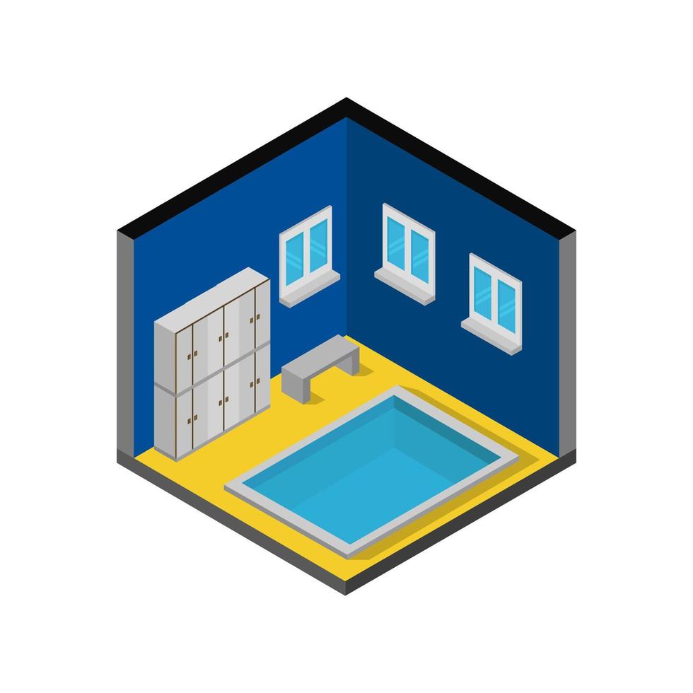 Habitación con piscina isométrica sobre fondo blanco. vector
