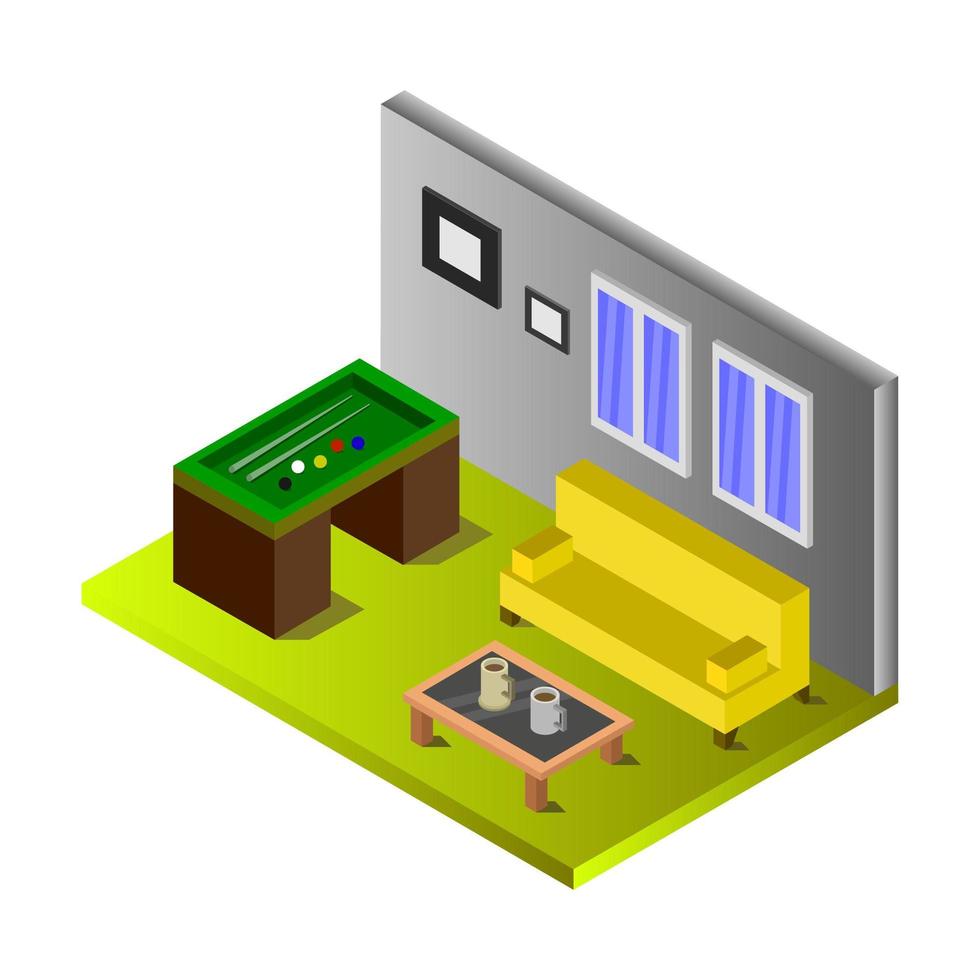 Room With Isometric Billiard Table On White Background vector