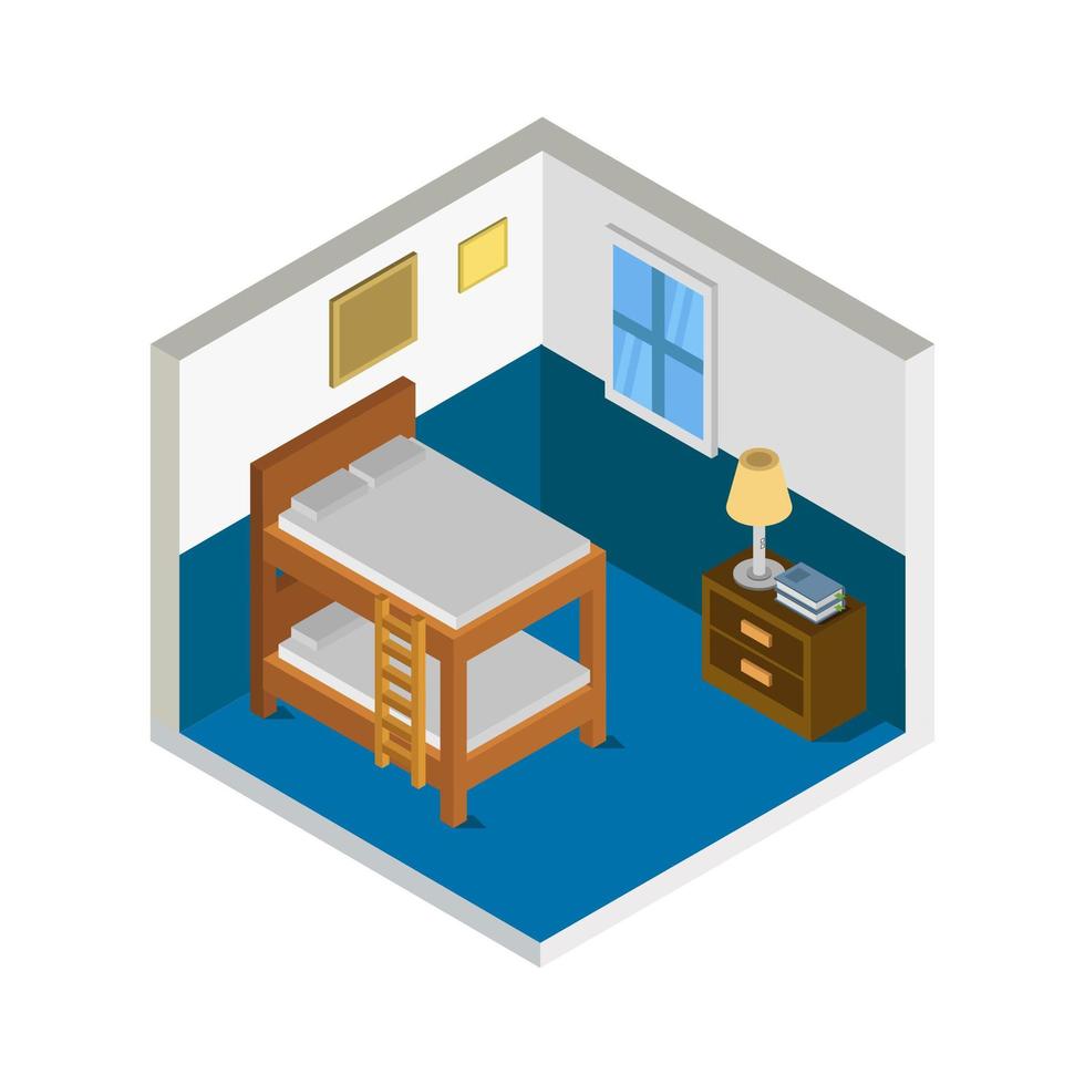 Isometric Bedroom or Hotel Room vector