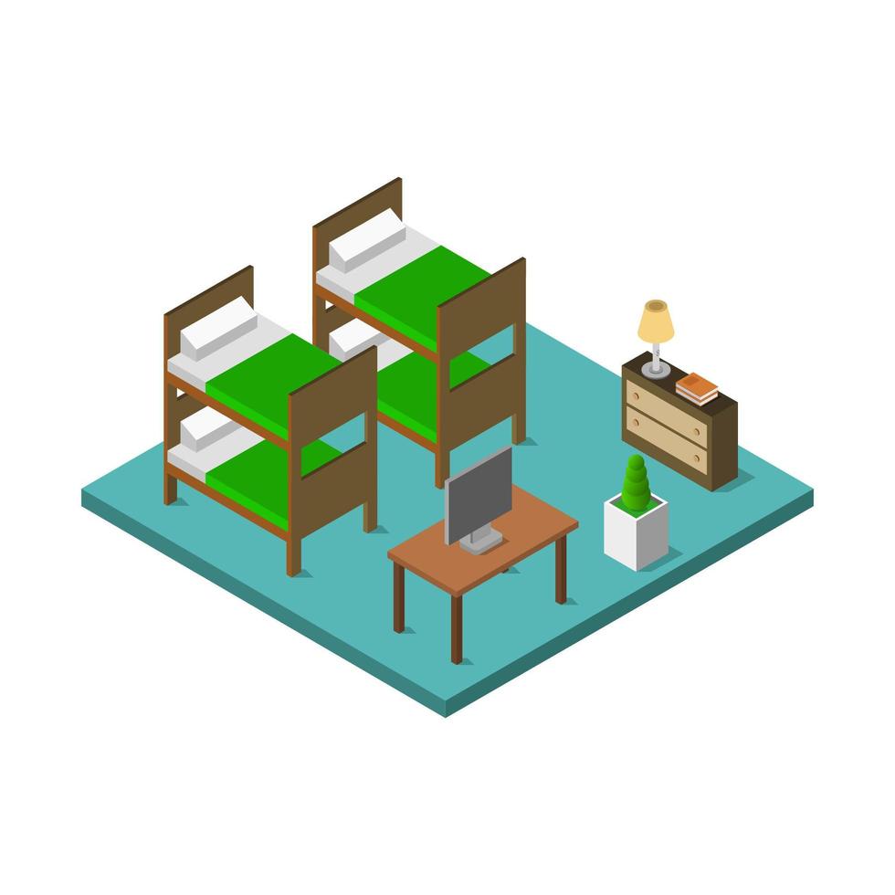 Isometric Bedroom or Hotel Room vector