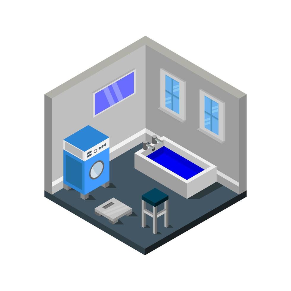 Isometric Bathroom Room Illustrated On White Background vector