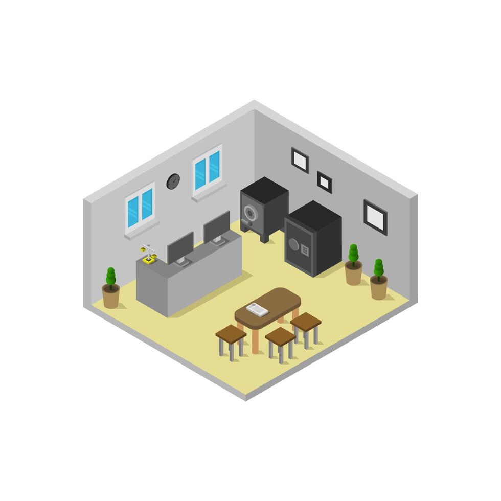 Isometric Bank Room Illustrated On White Background vector