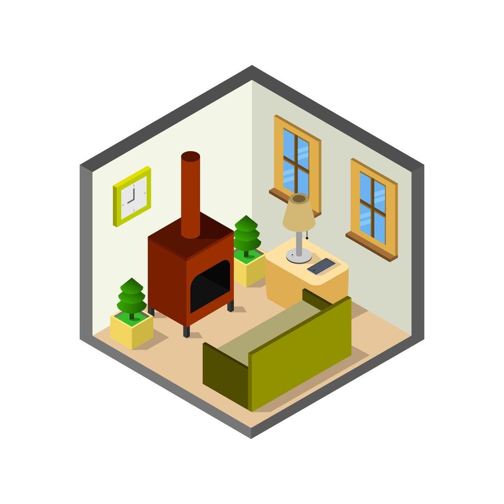 Room With Isometric Fireplace On White Background vector